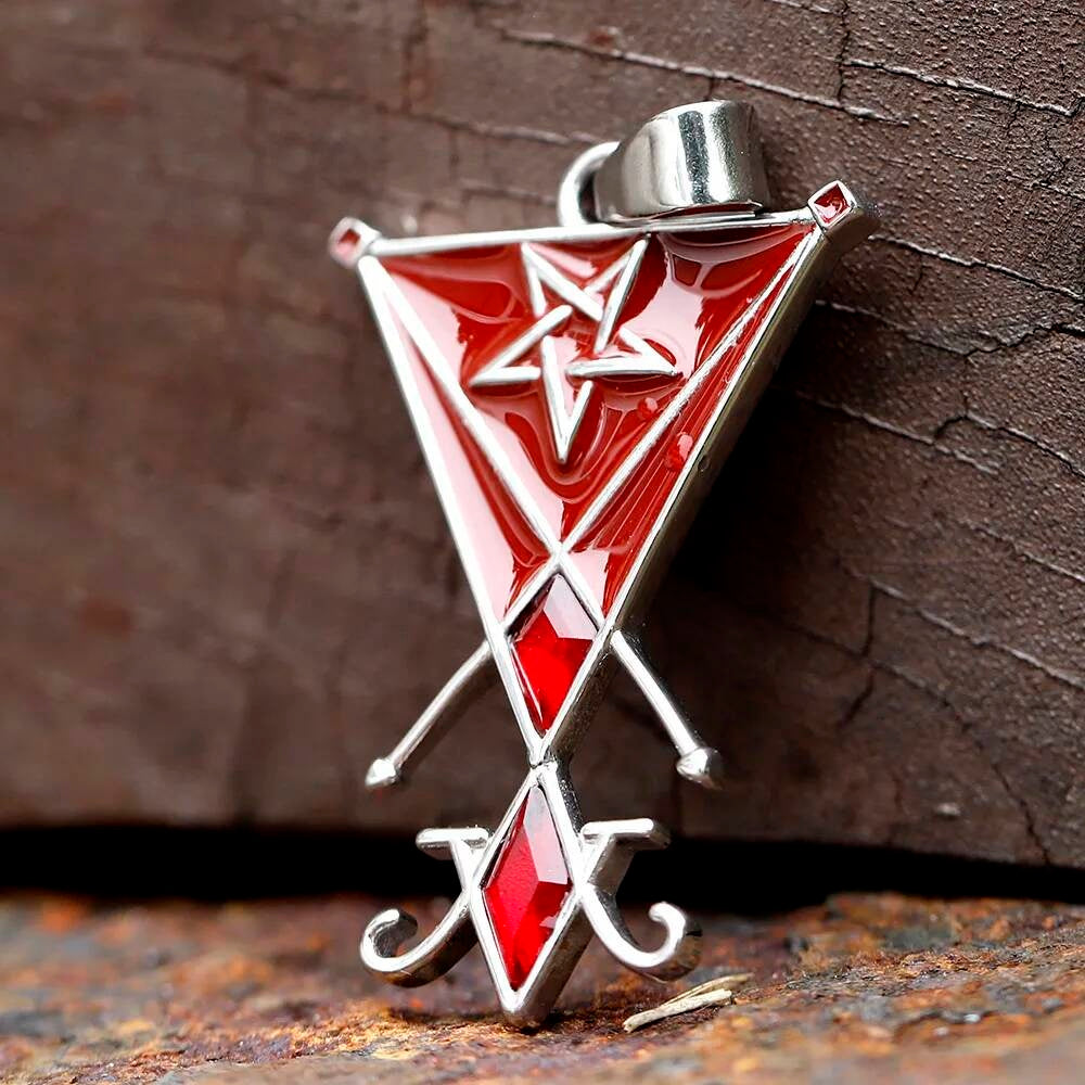 316L Stainless Steel Red Triangle Symbol Pendant Necklace for Men