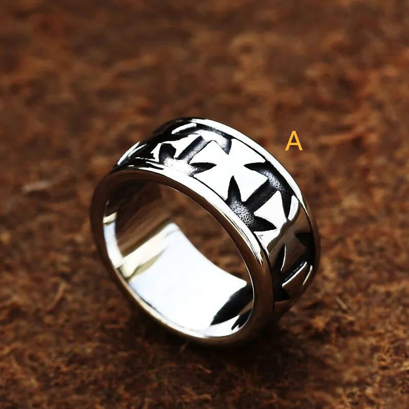 Vintage Biker Cross Ring – 316L Stainless Steel Punk Christian Band