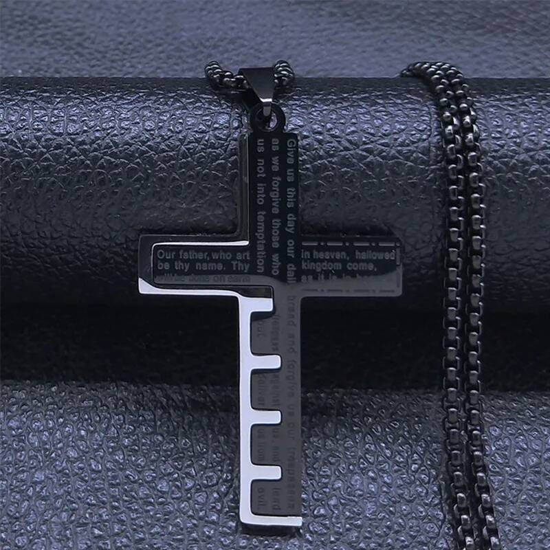 316L Stainless Steel Cross Pendant Necklace For Men Religion Accessories Black