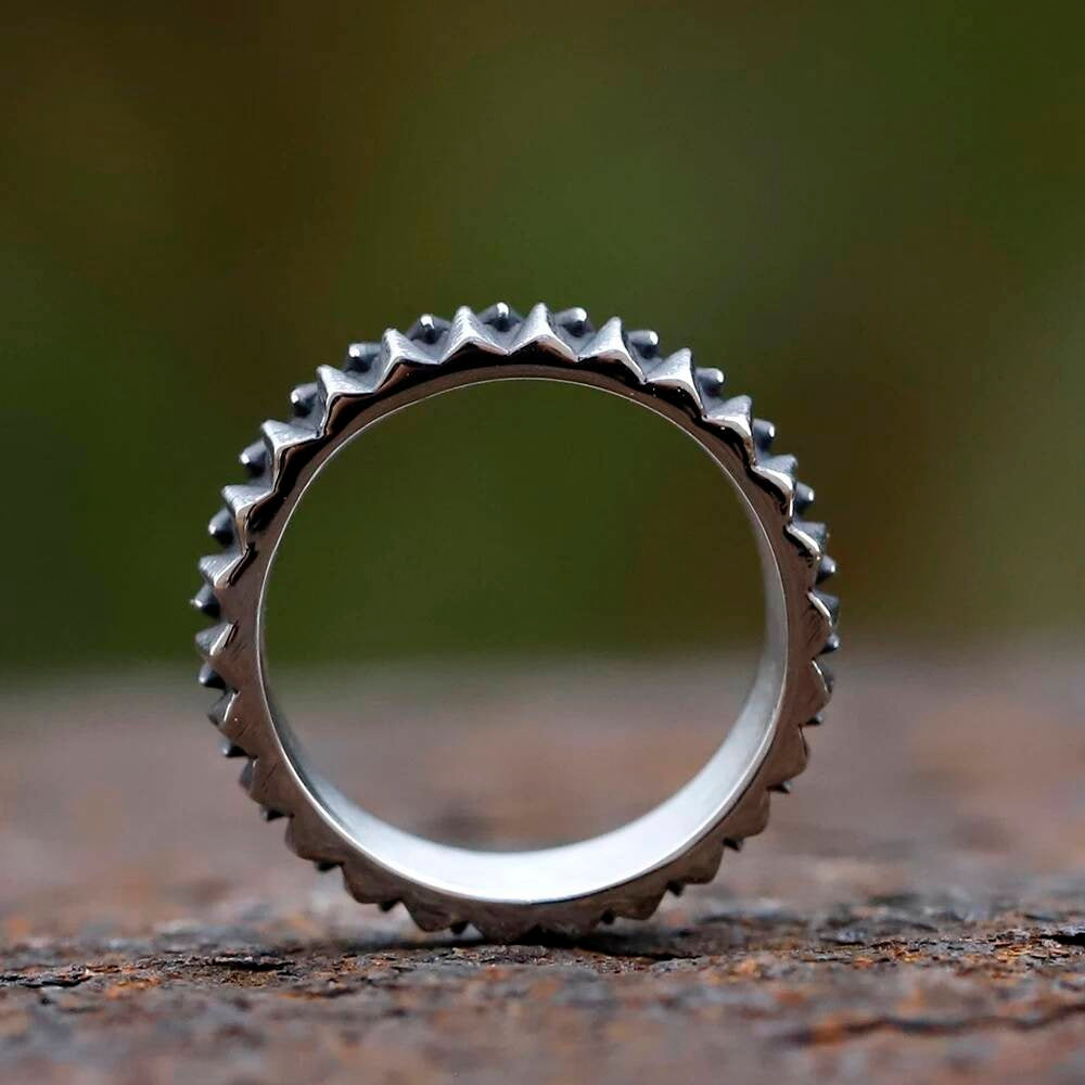 Steampunk Gear Engagement Ring - Retro Industrial Stainless Steel Unisex Jewelry