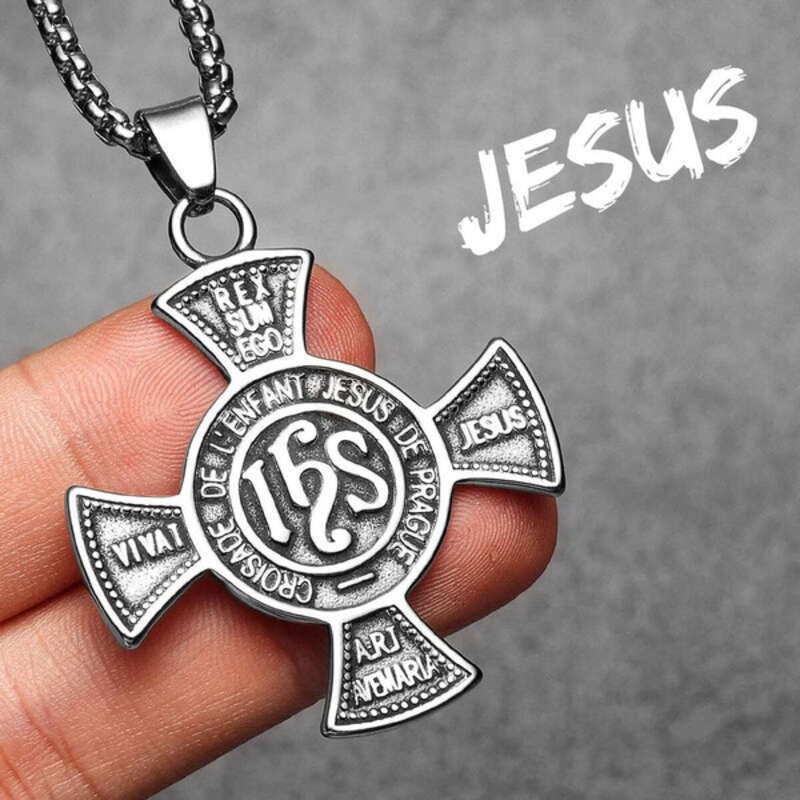316L Stainless Steel Inscribed Cross Pendant Necklace – Faith & Protection N1371-With Chain