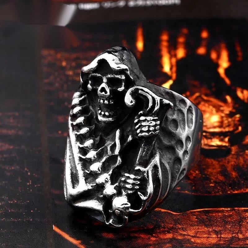 Death Skull Scythe Ring - Hell Devil Gothic Punk Stainless Steel Jewelry