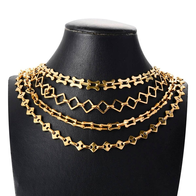 1 piece Women Men Bracelet Necklace Stainless Steel Huge Handmade Square Bone Shape Link Chain Jewelry Not allergic