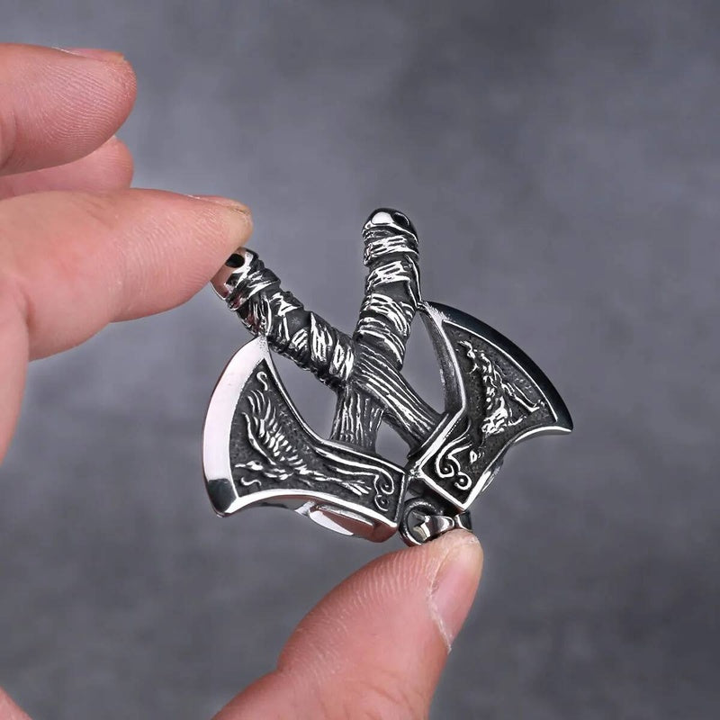 Viking Battle Axes Pendant Necklace – Norse Symbol of Strength and Warrior Spirit
