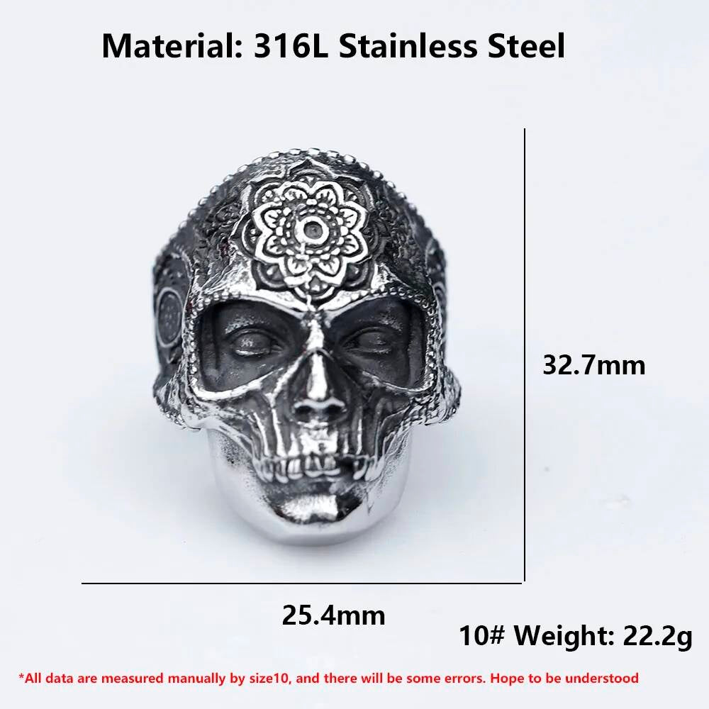 Decorative Skull Pattern Ring - Gothic Stainless Steel Punk Jewelry for Teens