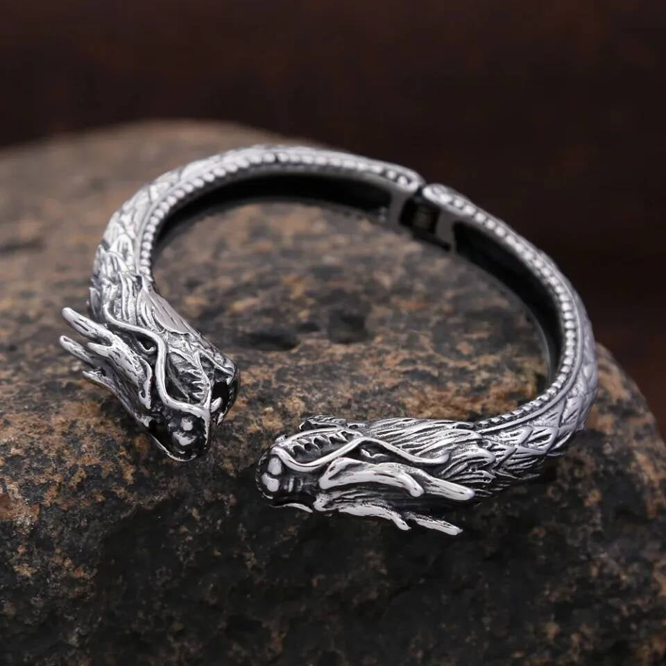 Viking Double Dragon Bracelet – Stainless Steel Norse Armring