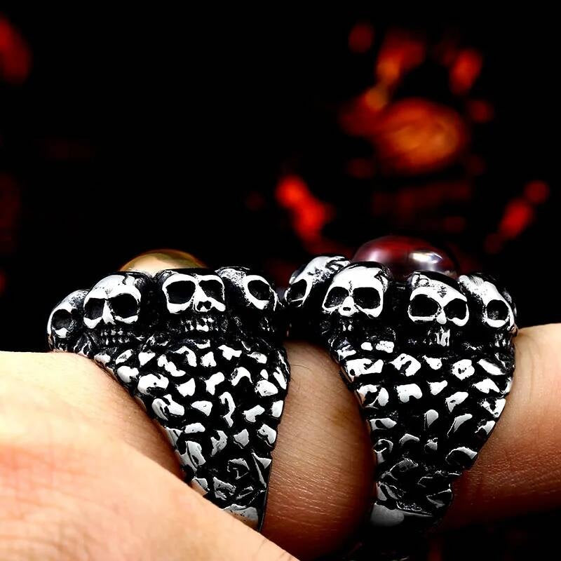 All-Seeing Orange Eye Ring – 316L Stainless Steel Mystical Garnet Band