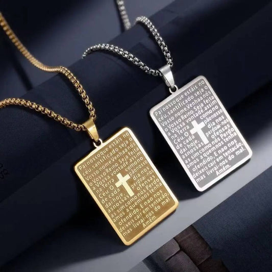 316L Stainless Steel Tag Pendant Cross Chain Necklace For Men Religious Accessories
