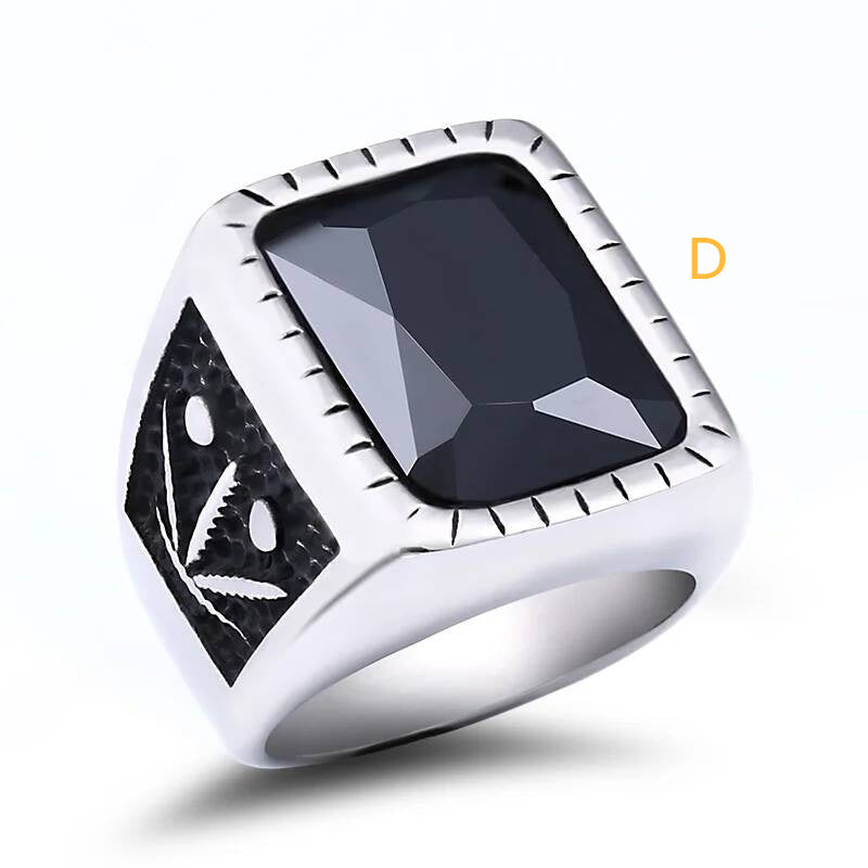 Black & Red Stone Vintage Rock Ring - Stainless Steel Gothic Statement Jewelry