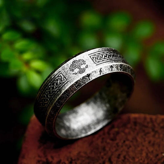 Vintage Viking Tree of Life Ring – 316L Stainless Steel Nordic–Celtic Amulet