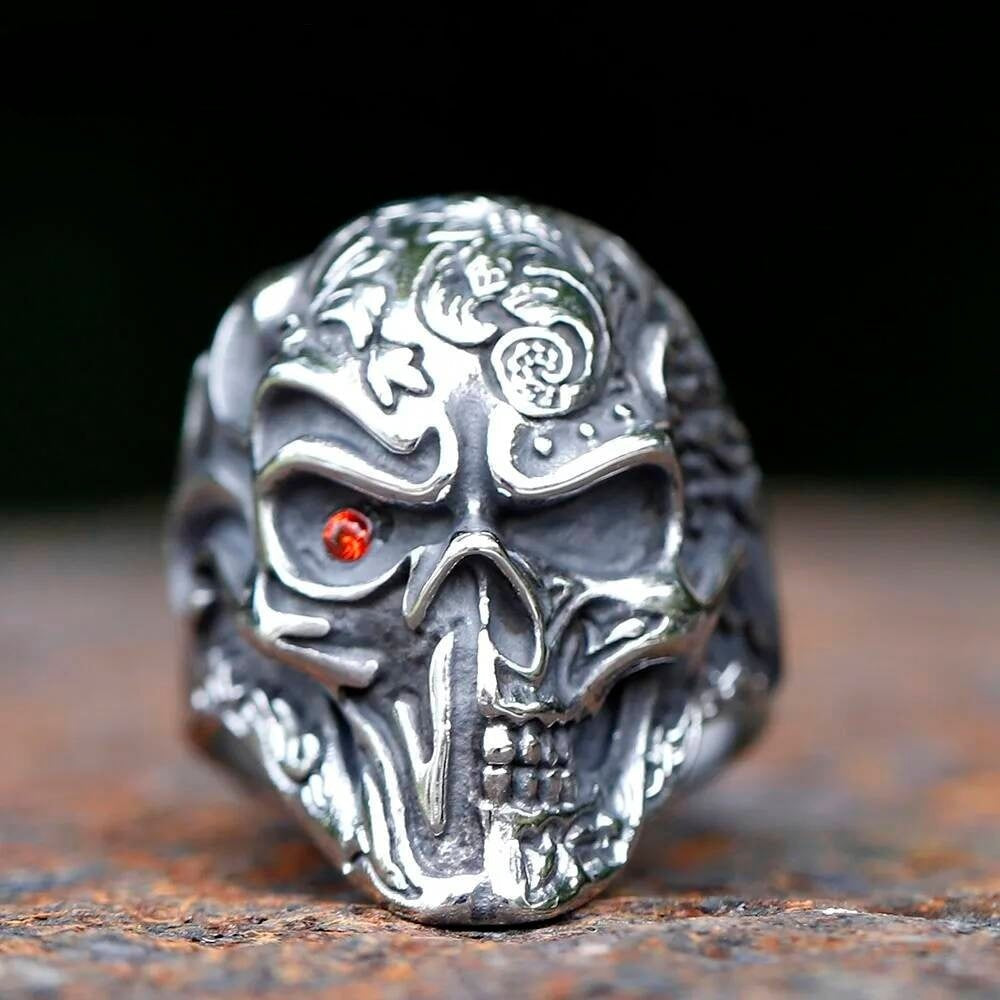 Detailed Skull Signet Ring - Stainless Steel Biker Punk Fashion Jewelry Gift