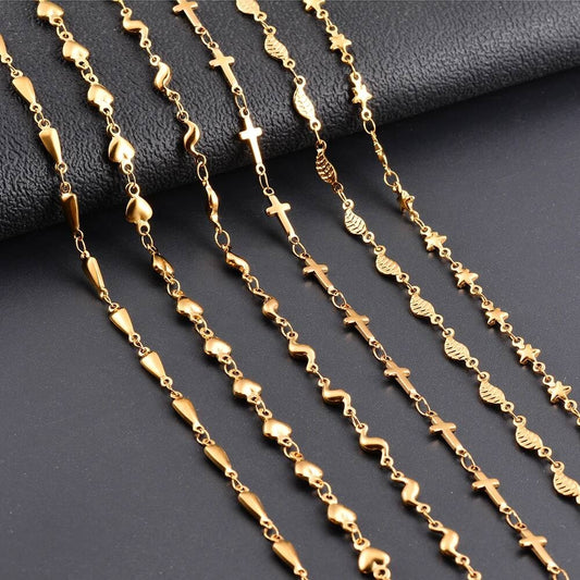 1Pc Length 18cm-100cm Stainless Steel Handmade Link Chain Necklaces For Women Heart Cross Bracelet Jewelry