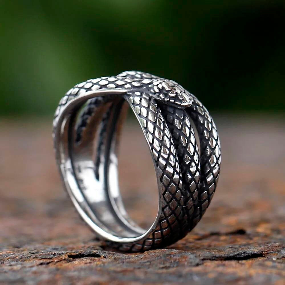 3D Snake Gothic Punk Ring – 316L Stainless Steel Biker Statement Band