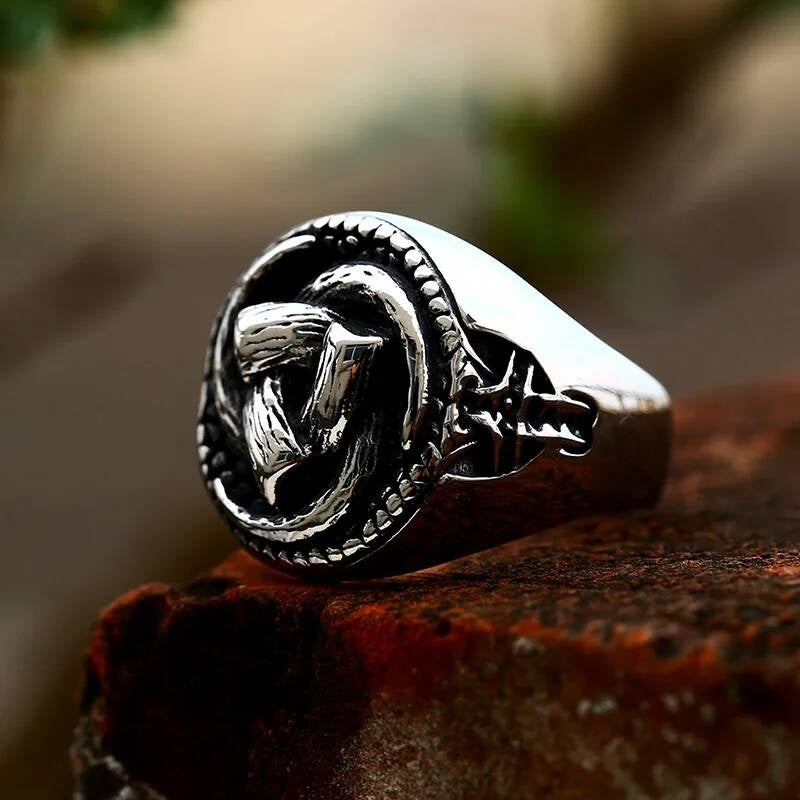 316L Stainless Steel Nordic Viking Geometry Around Men's Ring Amulet BR8-1064