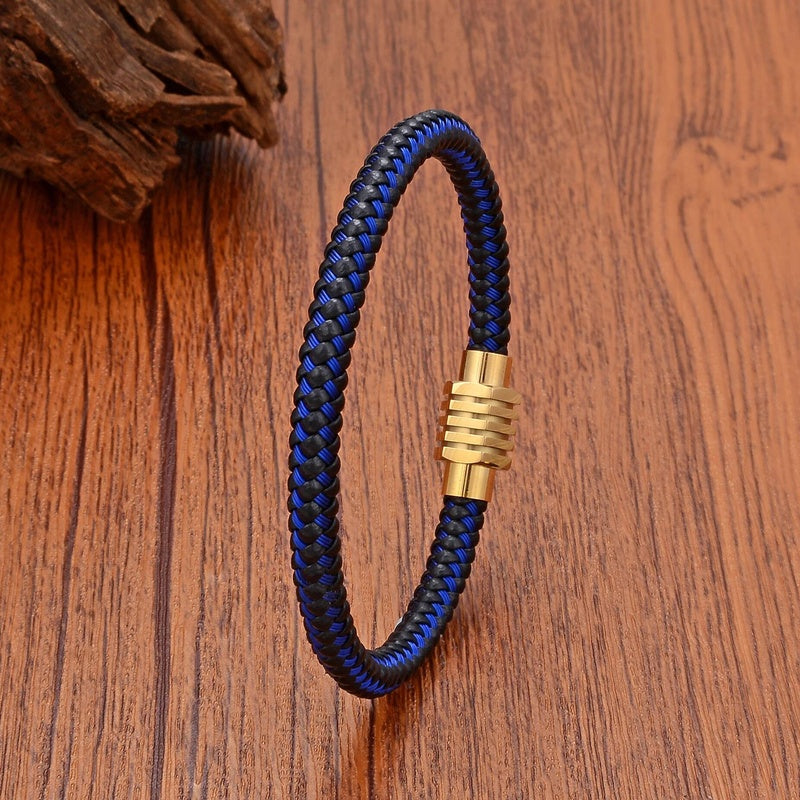 Wire Winding Link Chain Stainless Steel Man Bracelets Gold Plated Buckle Women's Hand Bracelet Classic Jewelry and Accessories Gold Buckle-Blue A