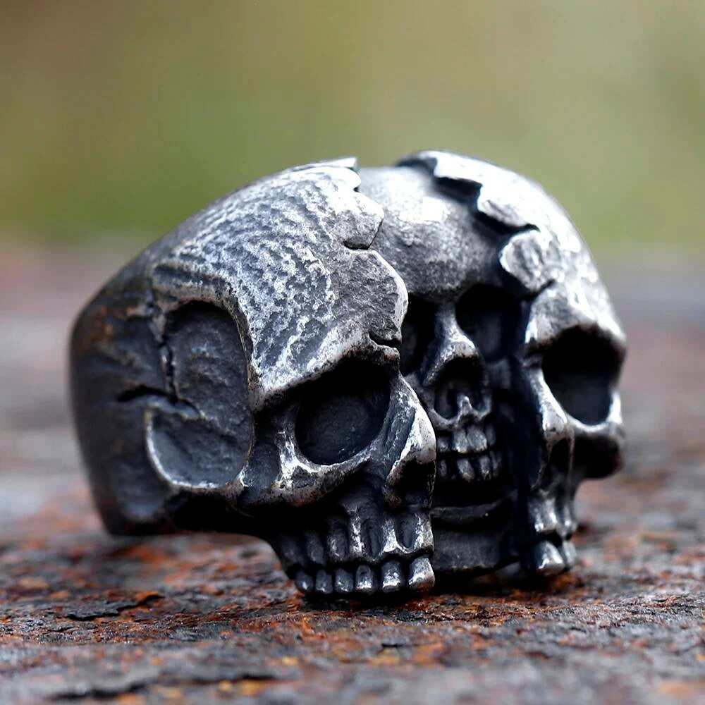 Skull-in-Skull Stainless Steel Ring – 316L Gothic Dual Skull Statement Band