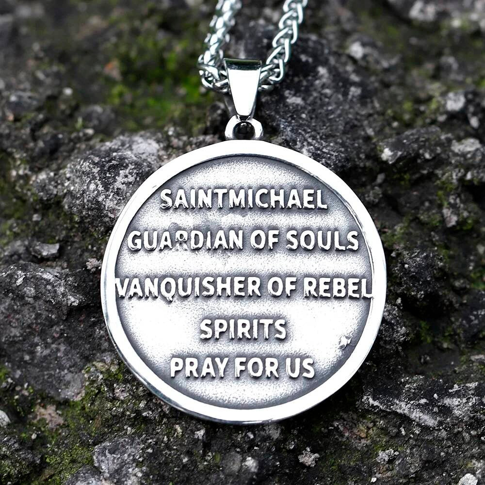 St. Michael Archangel Pendant Necklace – Two-Tone Religious Medal