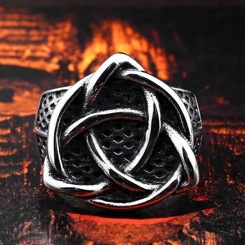 316L Stainless Steel Nordic Viking Geometry Around Men's Ring Amulet