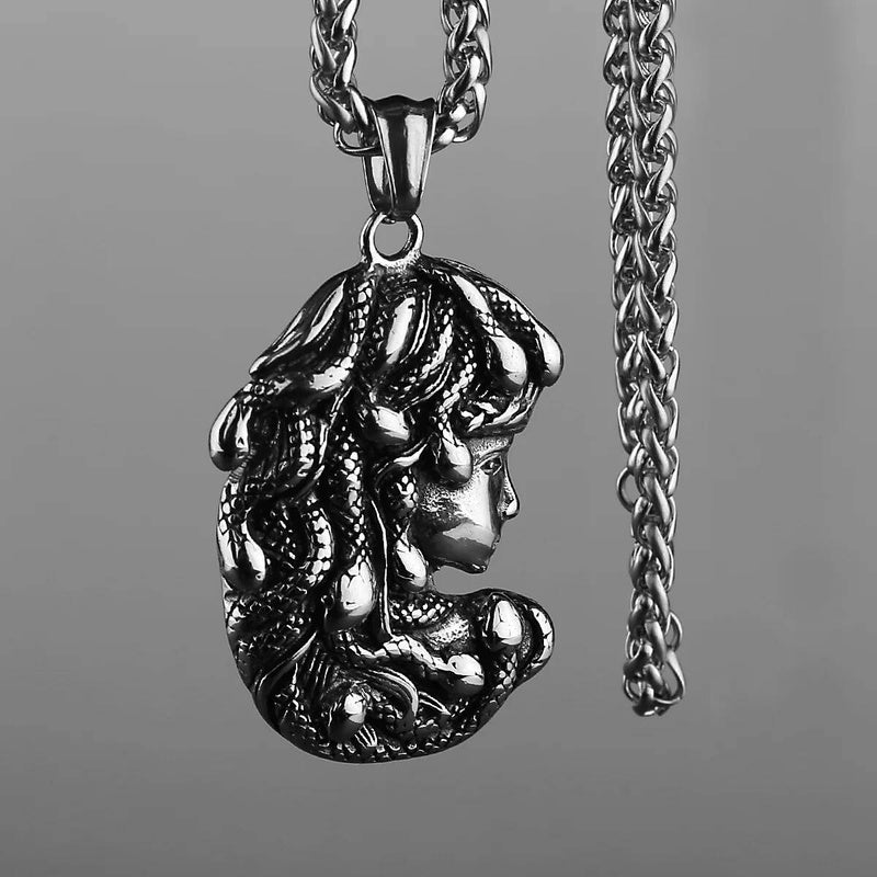 Medusa Pendant with Red Rhinestones – Greek Mythology Medallion Necklace