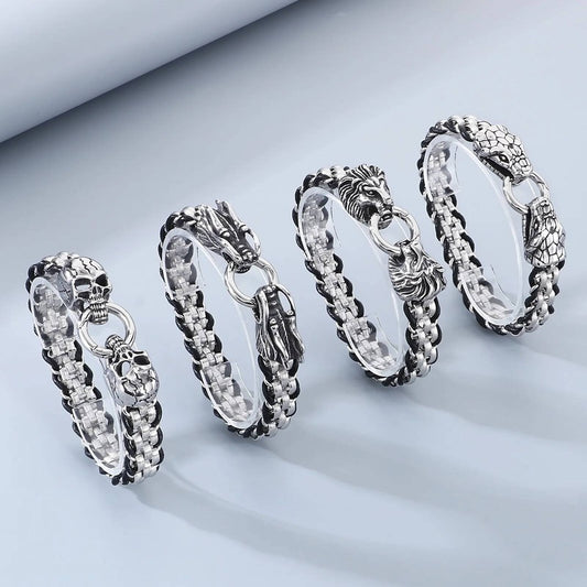 Stainless Steel 316L Snake Skull Dragon Animal Charm Bracelet For Men