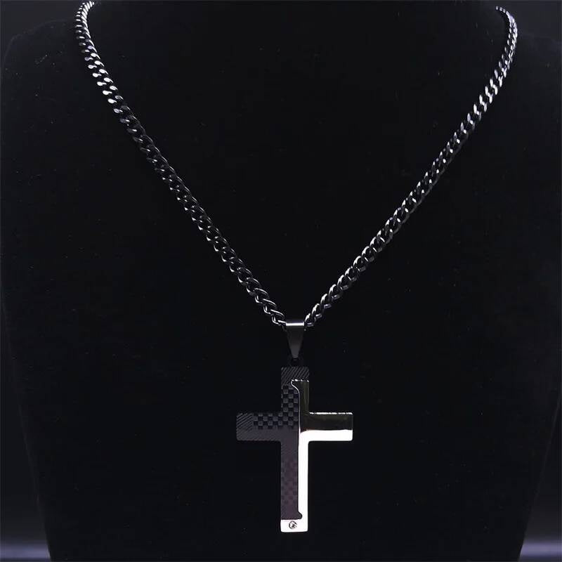 Cross Necklace For Men Stainless Steel Pendant Cuban Chain Male Jewelry Accessories