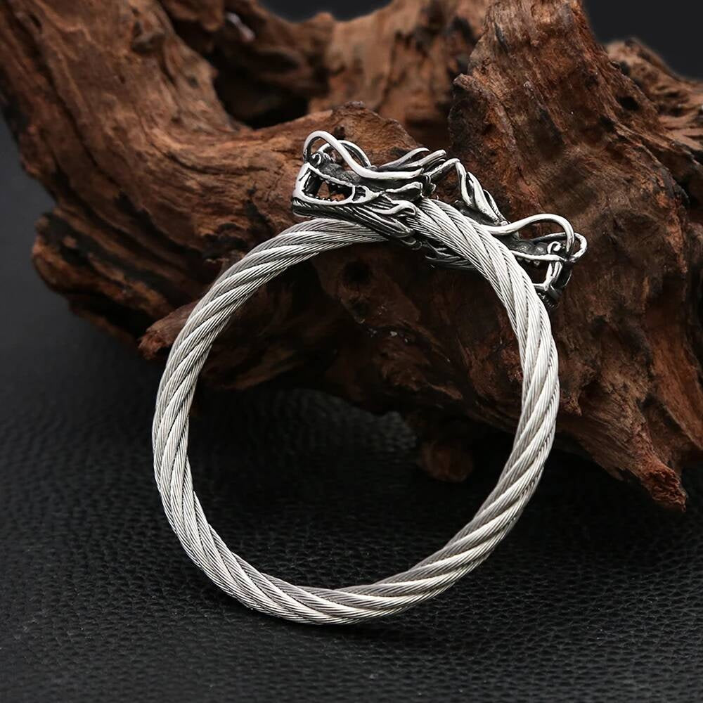 Viking Dragon Head Twisted Cable Bracelet – Stainless Steel
