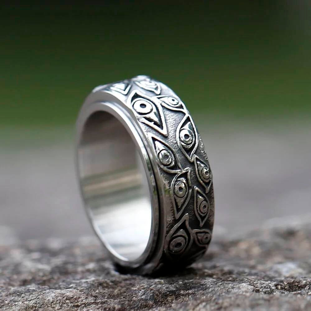 Men's 316L Stainless - Steel Rotatable Japanese Mythology Carved Eyes Ring For Teens -