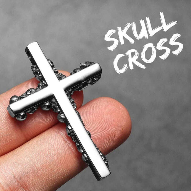 316L Stainless Steel Polished Cross Pendant with Skull Edge Design N1359-Only Pendant