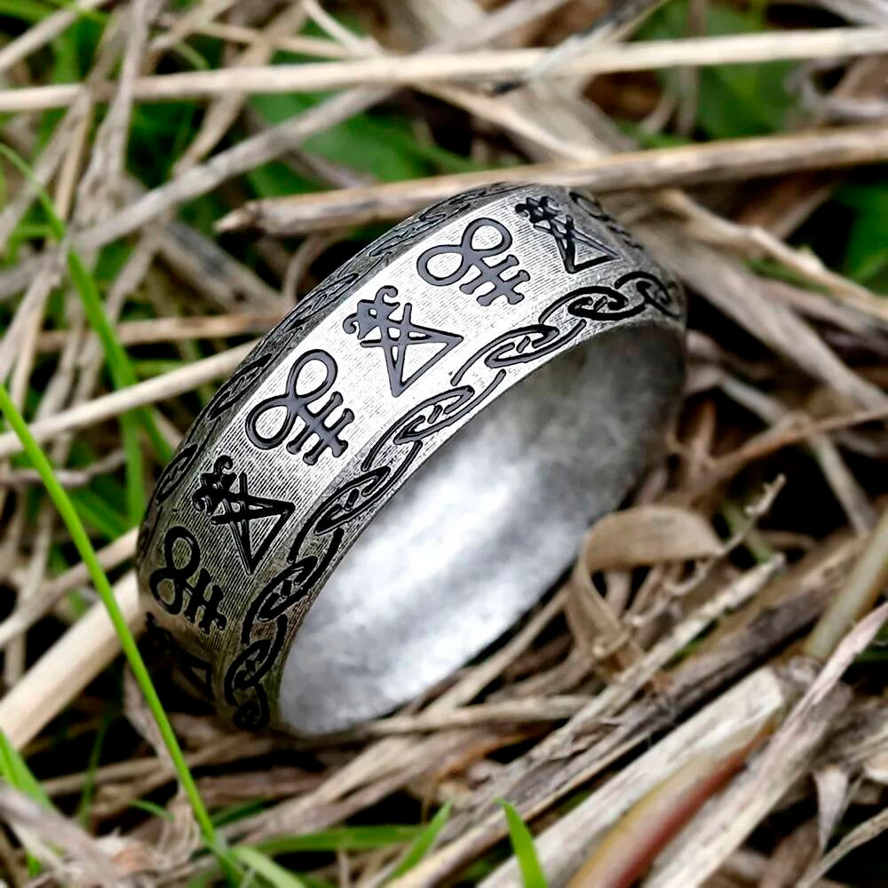 Lucifer Seal Signet Ring – 316L Stainless Steel Gothic Pagan Statement Band