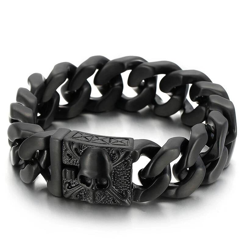 20mm Big and Heavy Chunky Cuban Chain Bracelet Men With Devil Ghost Skull Charm Vintage Magical Jewelry Best Gift For Friends Black Color