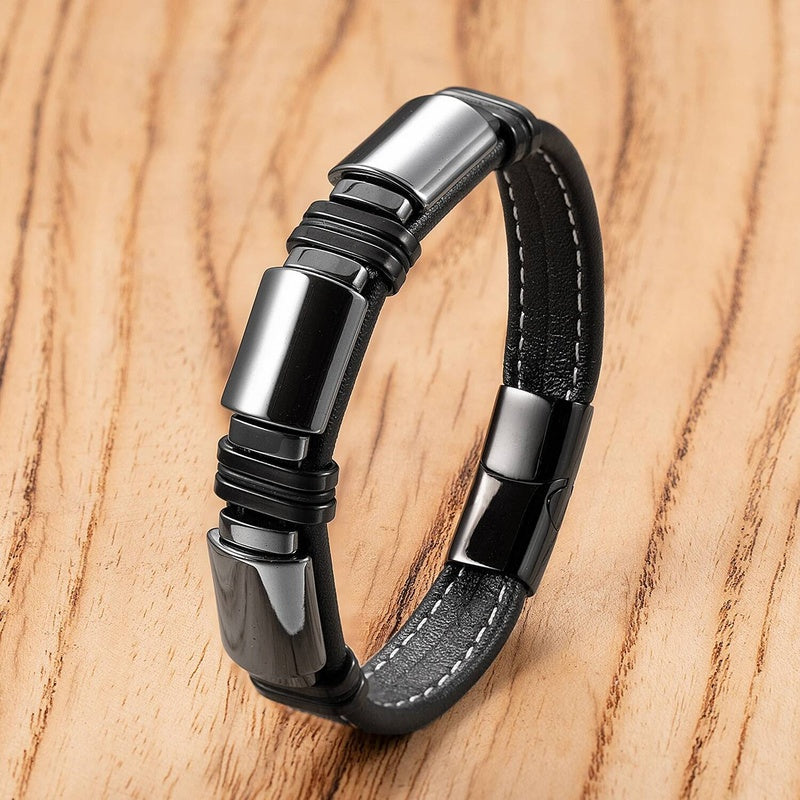 Black Braided Leather Bracelet with Green Jade Beads - Stylish Multi-Layer Magnetic Clasp Jewelry for Casual Wear and Gifts Style-G