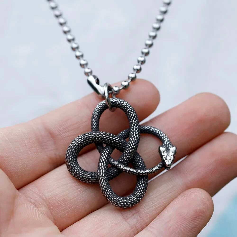 Interwoven Serpents Knot Pendant – Stainless Steel Snake Amulet Necklace