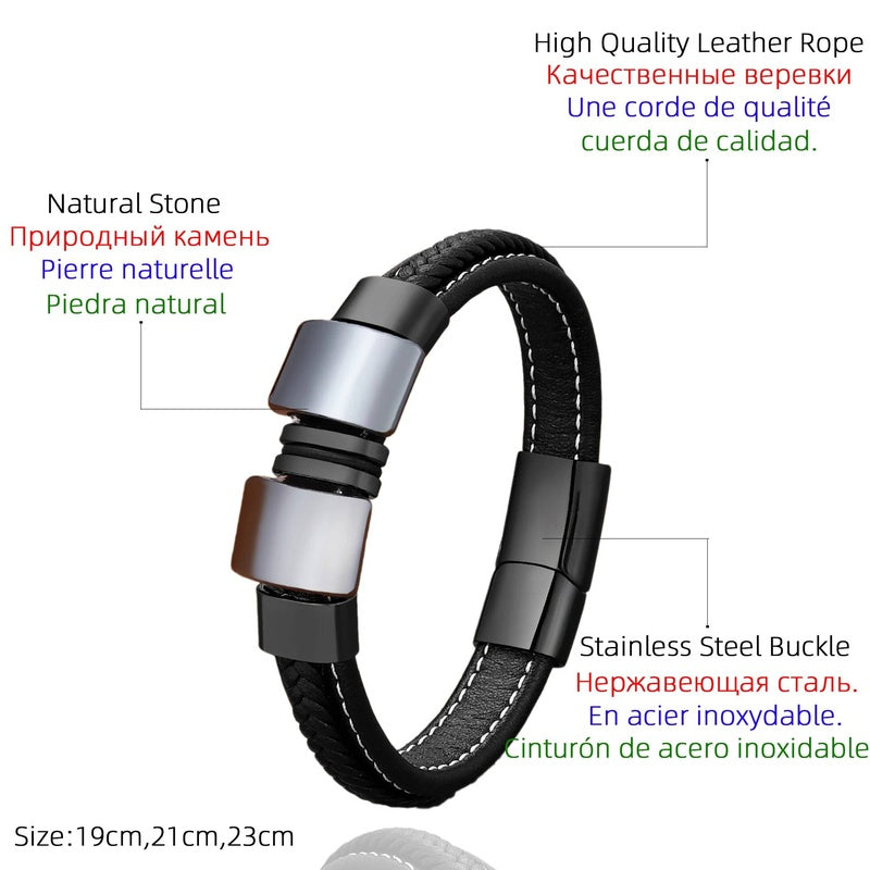 Trendy Leather Men Stainless Steel Bracelet Black Braided Rope Bracelets Punk Style Personality Stoner Jewelry Gifts