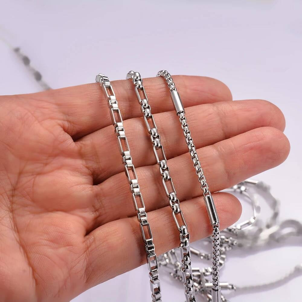 New 1 piece Stainless Steel Square Pearl 3:1 Handmade Box Chain DIY Jewelry Making Bracelet Anklet Necklace