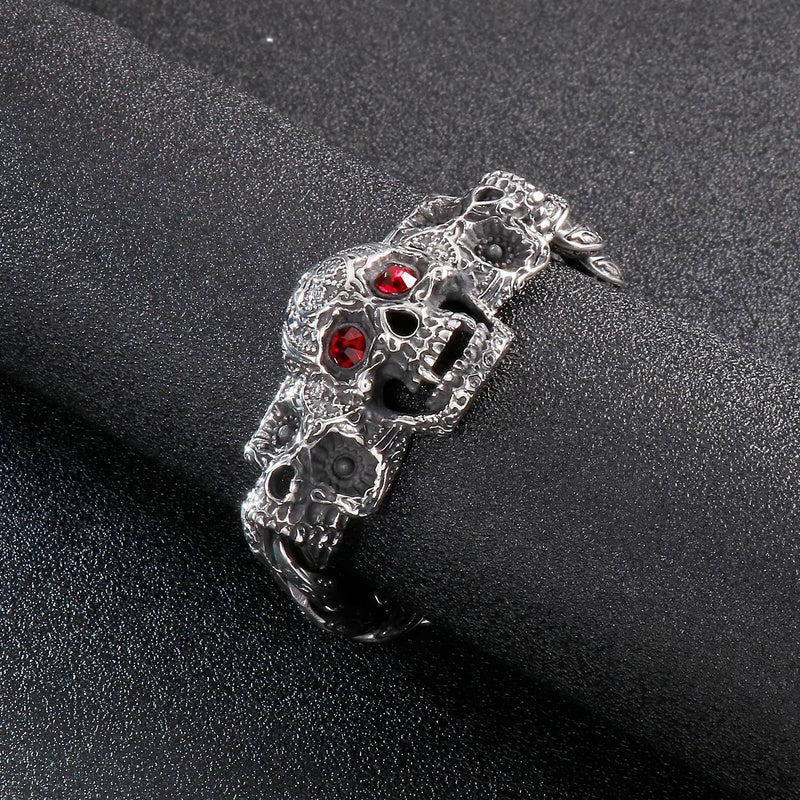 Stainless Steel Red Eye Skull Bracelet Men With Vintage Cuban Chain