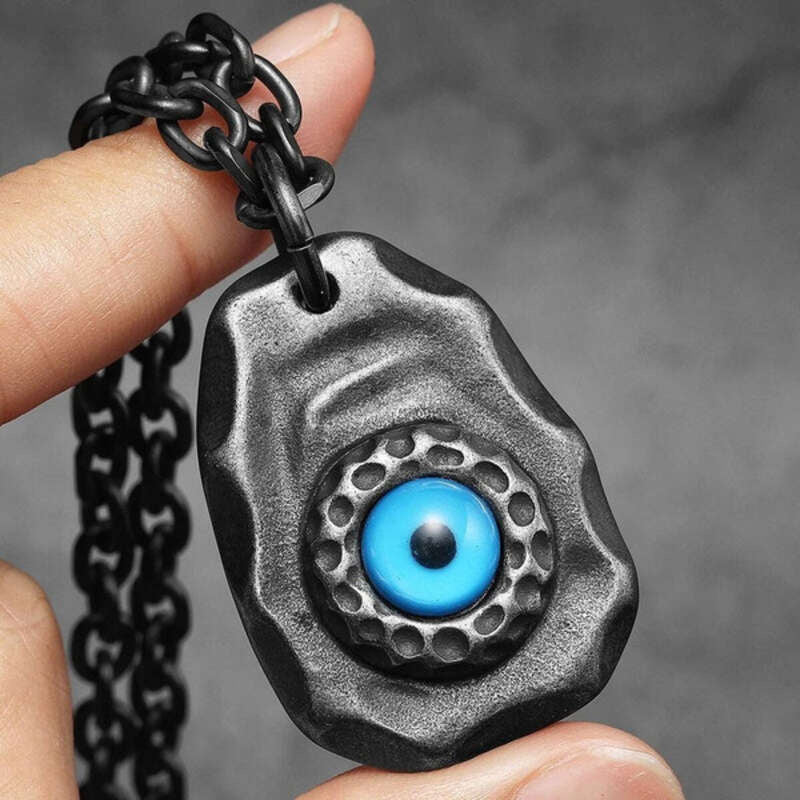 Evil Eye Protection Pendant – Black Stainless Steel Amulet Necklace