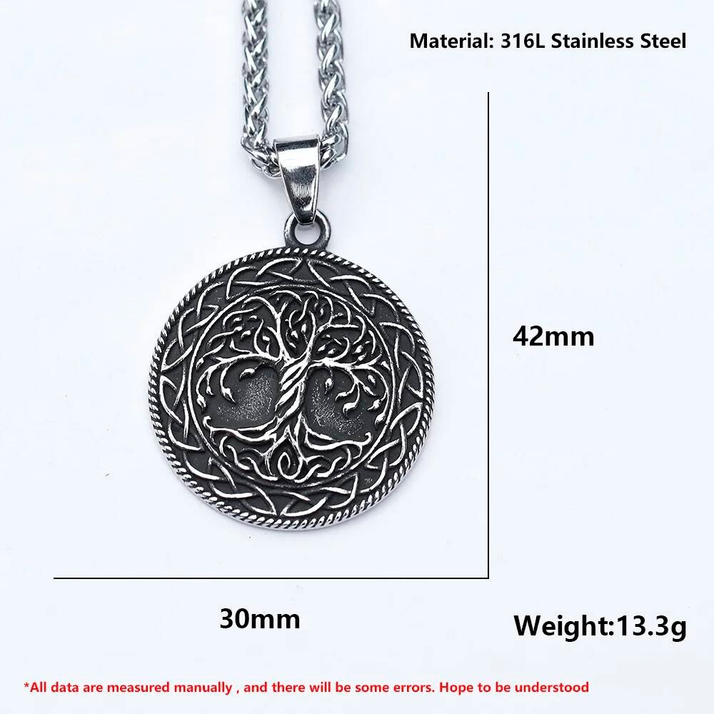 Celtic Tree of Life Pendant Necklace – Stainless Steel Norse Yggdrasil Symbol
