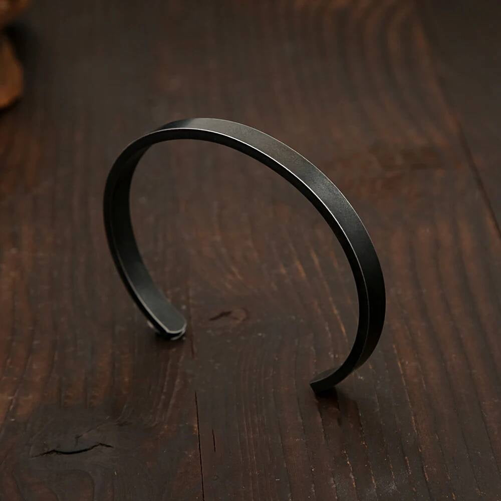 Matte Black Stainless Steel Cuff Bracelet – Minimalist 316L Open Bangle for Men & Women