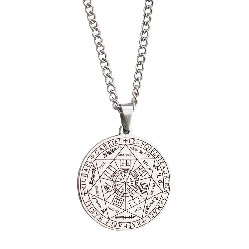Hells Angels Stainless Steel Coin Necklace For Men Solomon Talisman Pendant Accessories Silver Color 60cm