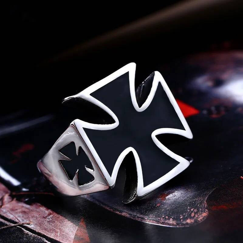 Iron Cross Stainless Steel Ring – Gothic Punk Biker Statement Jewelry