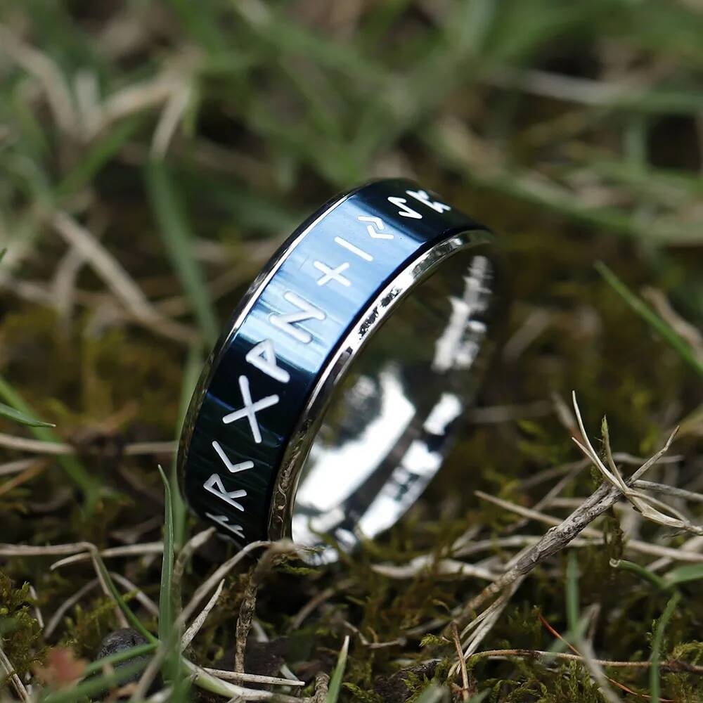Rotatable Viking Rune Ring – 316L Stainless Steel Multicolor Amulet Band