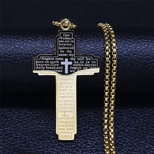 316L Stainless Steel Cross Necklace Men For Jesus Chain Pendant Protect Jewelry Religion Accessories Male Gold