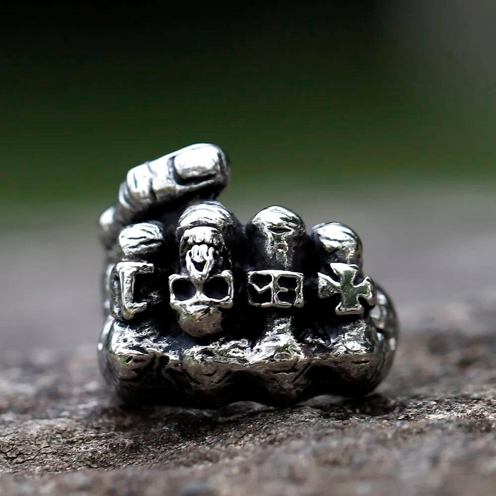 Men’s Skull Fist Ring – Gothic Punk Stainless Steel Biker Jewelry