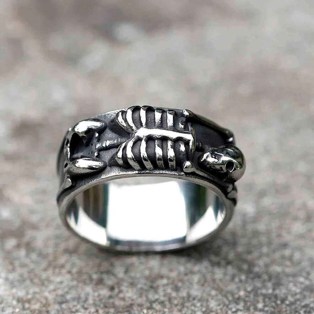 Aegishjalmur Skull Ring - Vintage Stainless Steel Biker Punk Jewelry