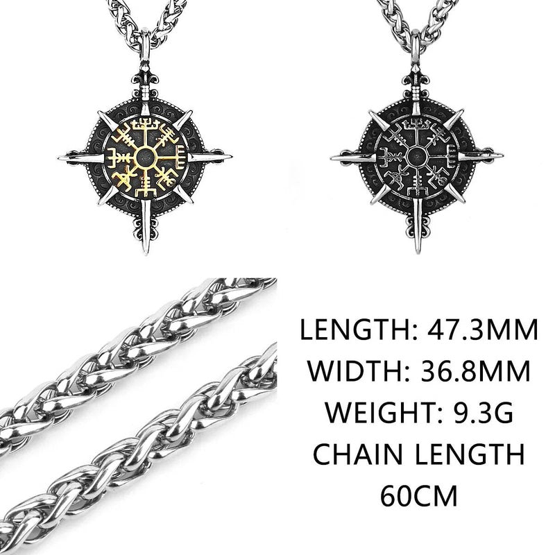 Viking Rune Compass Pendant Necklace – Norse Symbol of Protection and Guidance