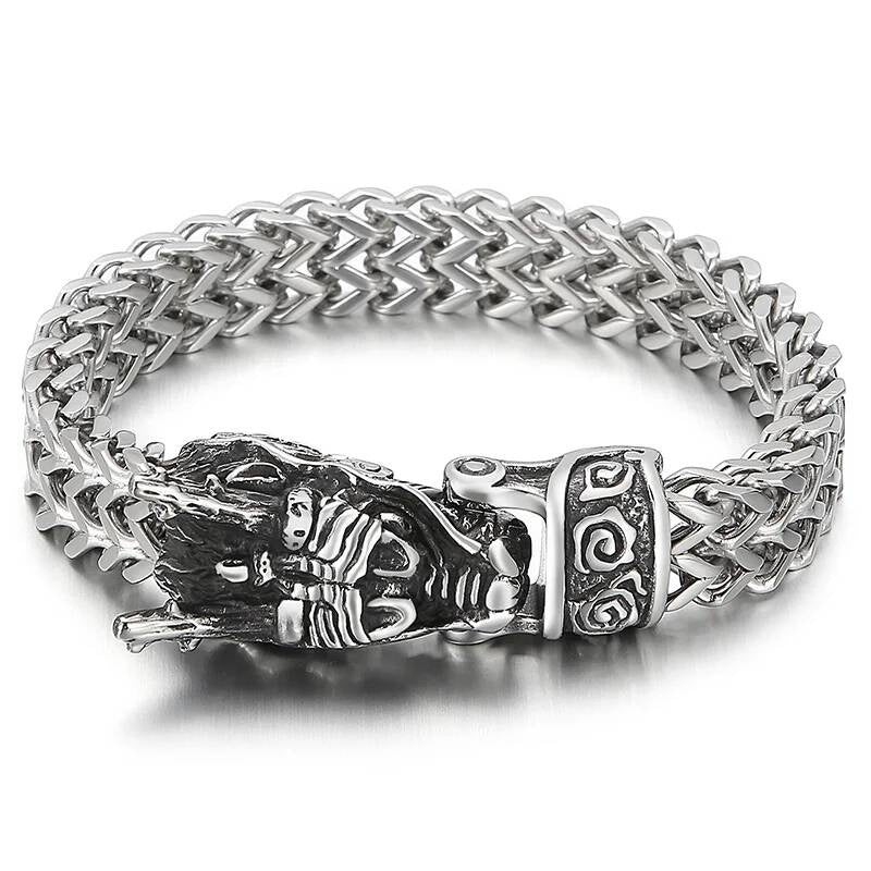 12mm Dragon Bone Bracelet For Men Mesh Chain Stainless Steel 316L Jewelry Steel Color