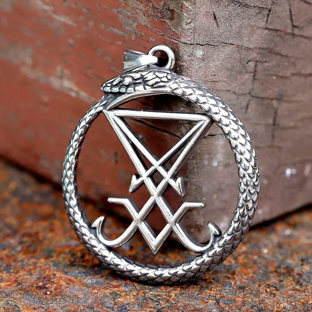 316L Stainless Steel Lucifer Snake Sigil Ring Pendant Gothic Occult Jewelry Gift