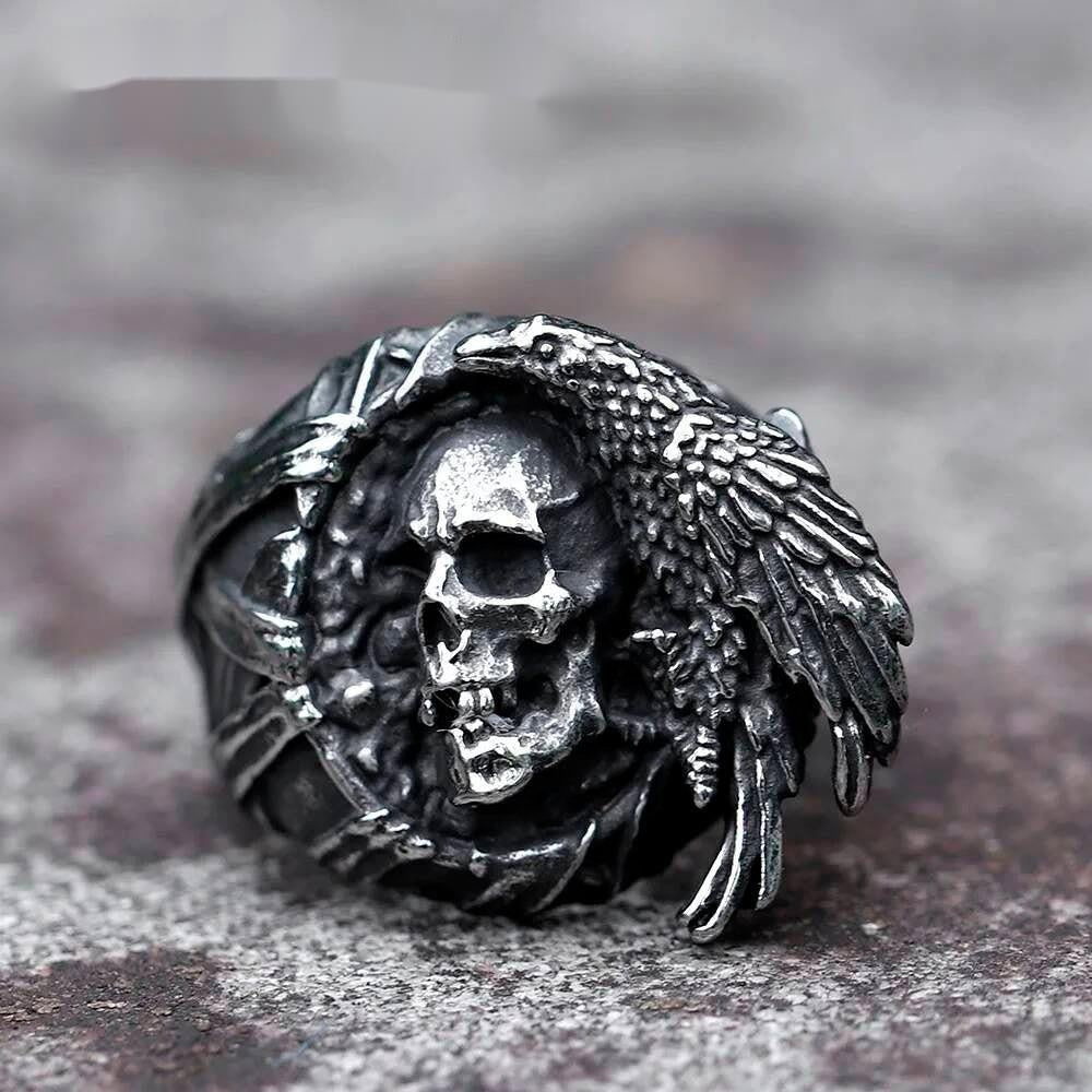 Vintage Hiphop Caarium Skull Ring – 316L Stainless Steel Punk Statement Jewelry