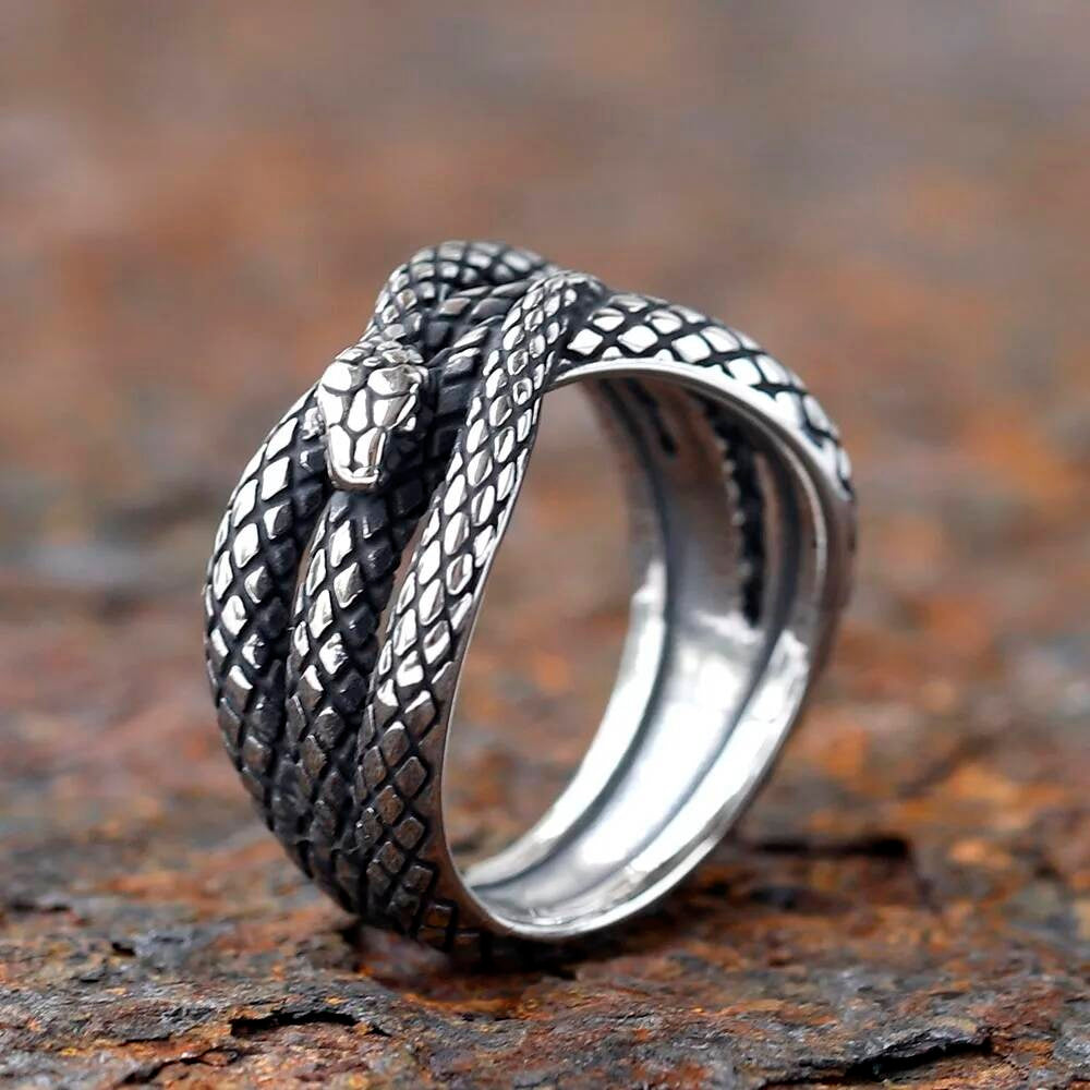3D Snake Gothic Punk Ring – 316L Stainless Steel Biker Statement Band