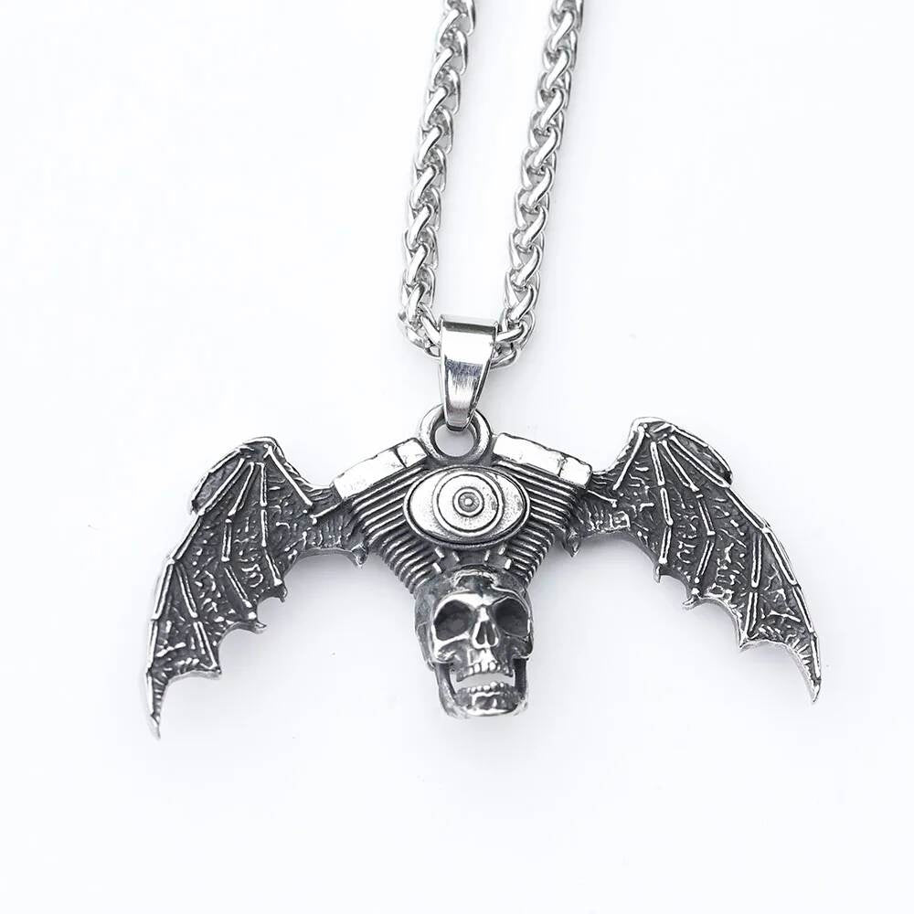 Skull with Bat Wings Pendant Necklace – Gothic Gothic Vibes with an Eye of Providence